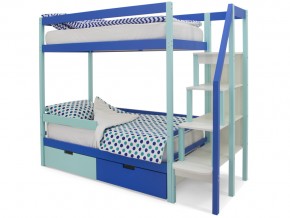 Двухъярусная кровать Svogen с ящиками и бортиком мятно-синий в Челябинске - mebel74.com | фото