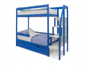Двухъярусная кровать Svogen с ящиками и бортиком синий в Челябинске - mebel74.com | фото 1