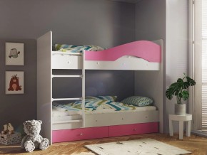Кровать 2-х ярусная Мая с ящиками на латофлексах белый-розовый в Челябинске - mebel74.com | фото 1
