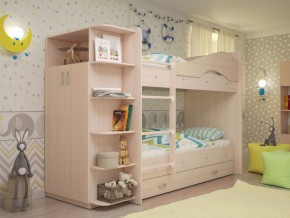 Кровать 2-х ярусная Мая с ящиками и шкафом на латофлексах млечный дуб в Челябинске - mebel74.com | фото