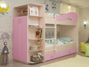 Кровать 2-х ярусная Мая с ящиками и шкафом на латофлексах розовый в Челябинске - mebel74.com | фото