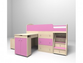 Кровать чердак Малыш 70х160 Дуб молочный, розовый в Челябинске - mebel74.com | фото