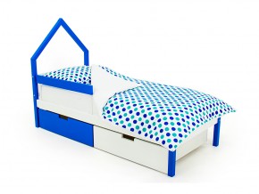 Кровать-домик мини Svogen с ящиками и бортиком сине-белый в Челябинске - mebel74.com | фото