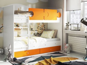 Кровать двухъярусная Тетрис латы с бортиками белый-оранжевый в Челябинске - mebel74.com | фото 1