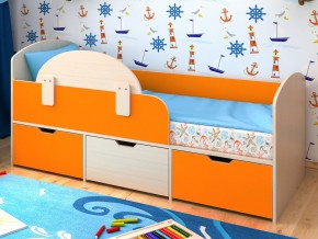 Кровать Малыш Мини Дуб молочный-Оранжевый без бортика в Челябинске - mebel74.com | фото