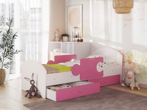 Кровать Мозаика с ящиком и бортиками на ламелях белый-розовый в Челябинске - mebel74.com | фото